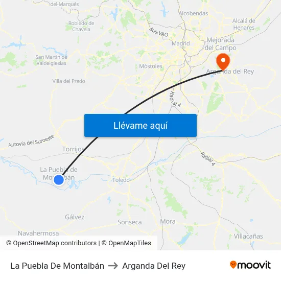 La Puebla De Montalbán to Arganda Del Rey map