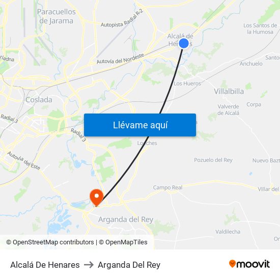 Alcalá De Henares to Arganda Del Rey map