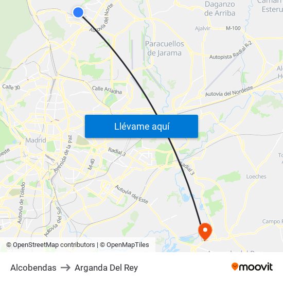 Alcobendas to Arganda Del Rey map