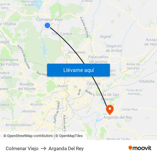 Colmenar Viejo to Arganda Del Rey map