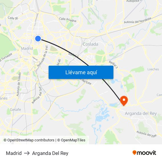 Madrid to Arganda Del Rey map