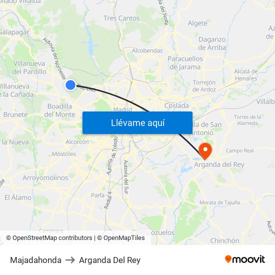 Majadahonda to Arganda Del Rey map
