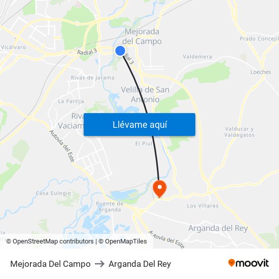 Mejorada Del Campo to Arganda Del Rey map