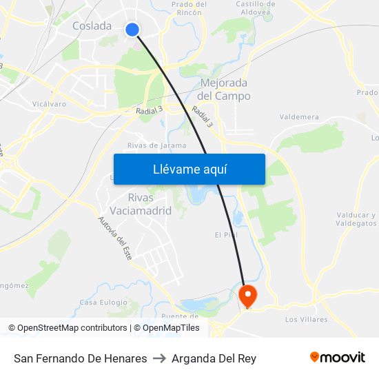 San Fernando De Henares to Arganda Del Rey map