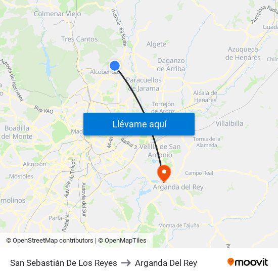 San Sebastián De Los Reyes to Arganda Del Rey map