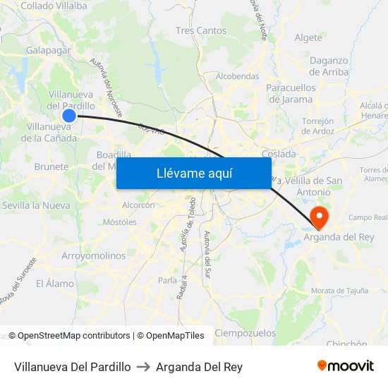 Villanueva Del Pardillo to Arganda Del Rey map