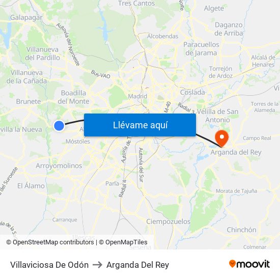 Villaviciosa De Odón to Arganda Del Rey map