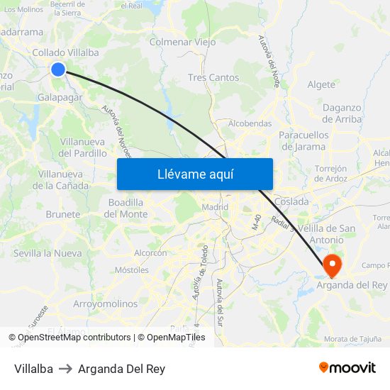 Villalba to Arganda Del Rey map
