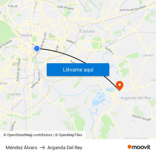 Méndez Álvaro to Arganda Del Rey map