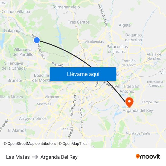 Las Matas to Arganda Del Rey map