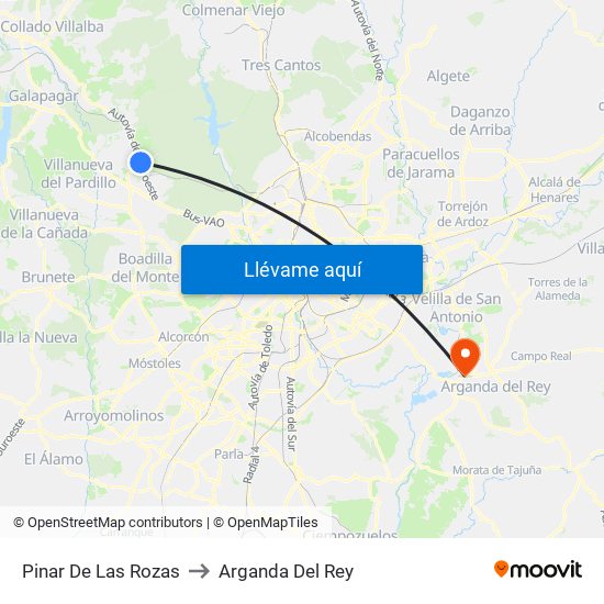 Pinar De Las Rozas to Arganda Del Rey map