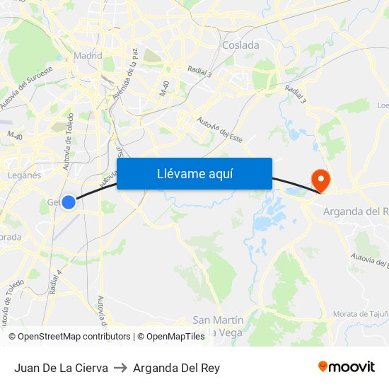 Juan De La Cierva to Arganda Del Rey map