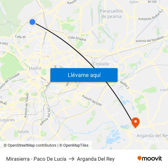 Mirasierra - Paco De Lucía to Arganda Del Rey map