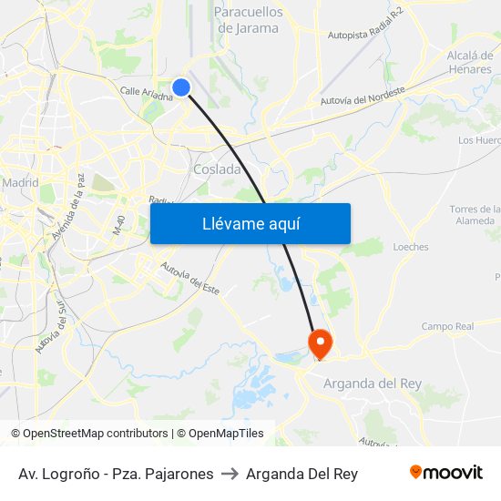Av. Logroño - Pza. Pajarones to Arganda Del Rey map