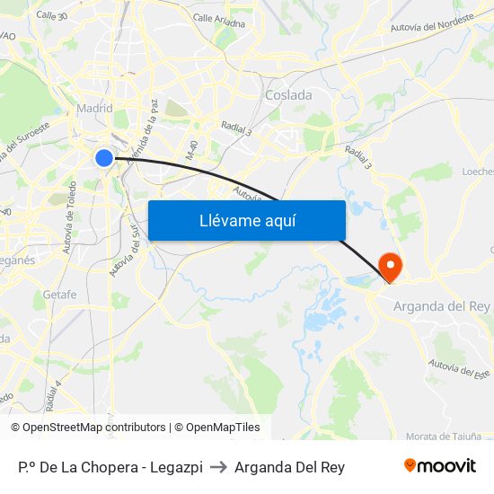 P.º De La Chopera - Legazpi to Arganda Del Rey map