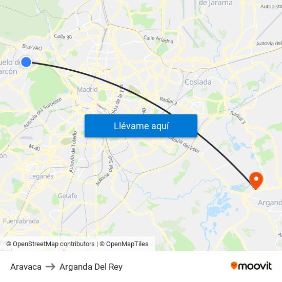 Aravaca to Arganda Del Rey map