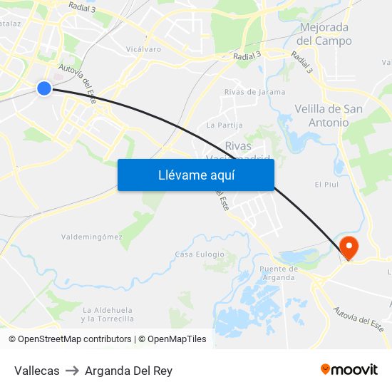 Vallecas to Arganda Del Rey map