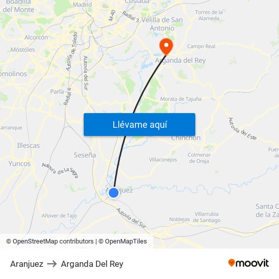 Aranjuez to Arganda Del Rey map