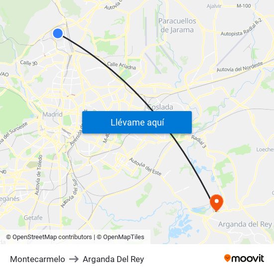 Montecarmelo to Arganda Del Rey map