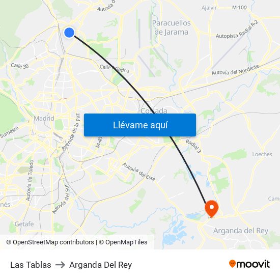 Las Tablas to Arganda Del Rey map