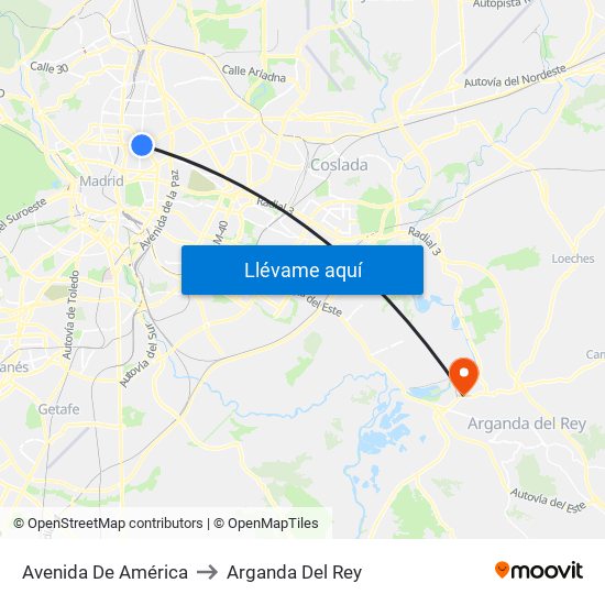 Avenida De América to Arganda Del Rey map