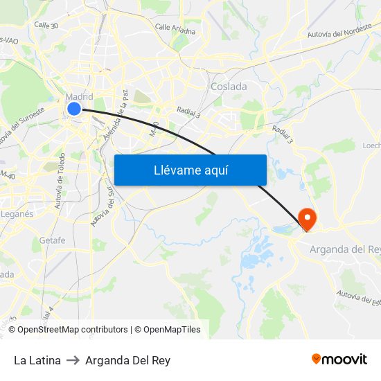 La Latina to Arganda Del Rey map