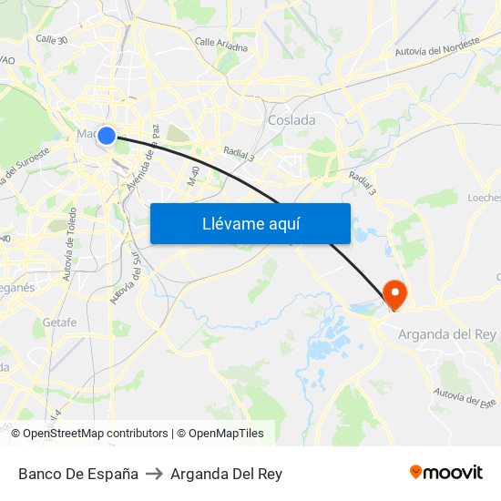 Banco De España to Arganda Del Rey map