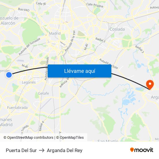 Puerta Del Sur to Arganda Del Rey map