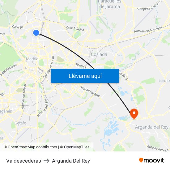 Valdeacederas to Arganda Del Rey map