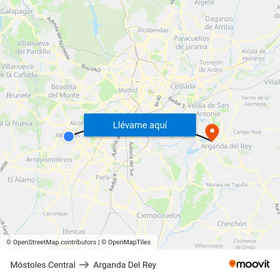 Móstoles Central to Arganda Del Rey map