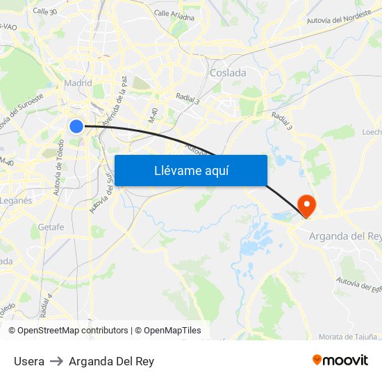 Usera to Arganda Del Rey map