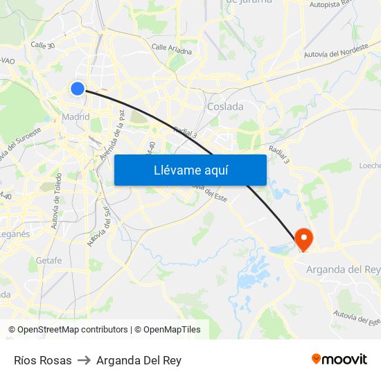 Ríos Rosas to Arganda Del Rey map