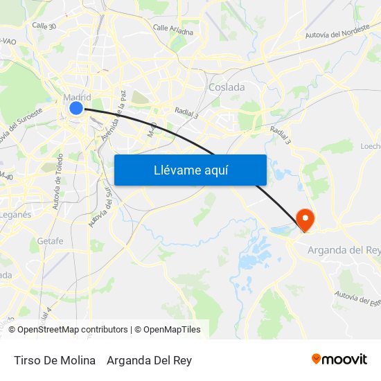 Tirso De Molina to Arganda Del Rey map
