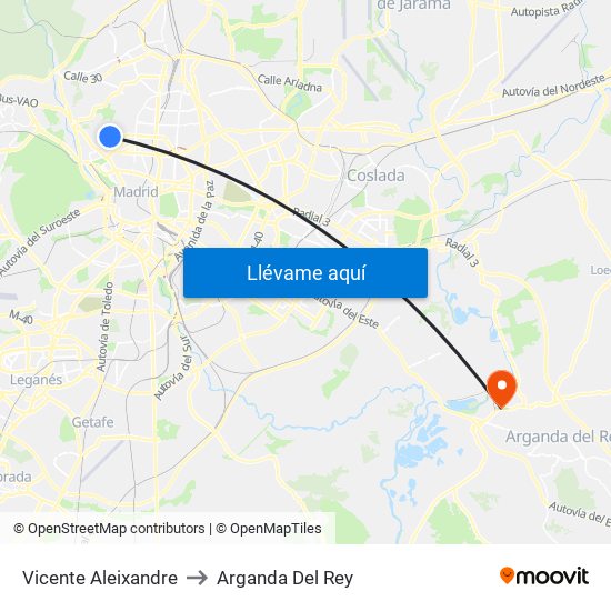 Vicente Aleixandre to Arganda Del Rey map