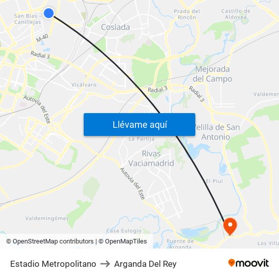 Estadio Metropolitano to Arganda Del Rey map