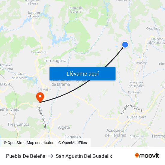 Puebla De Beleña to San Agustín Del Guadalix map