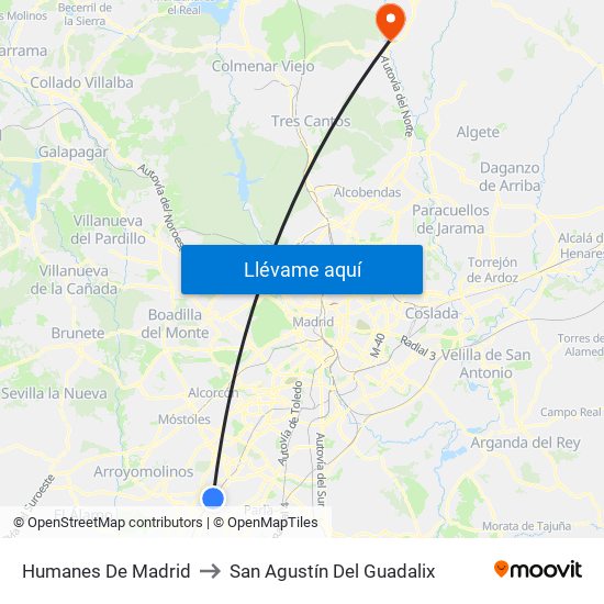 Humanes De Madrid to San Agustín Del Guadalix map