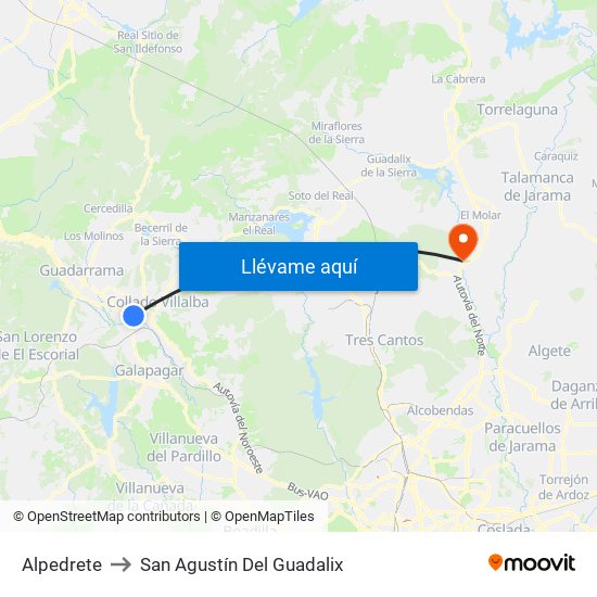 Alpedrete to San Agustín Del Guadalix map