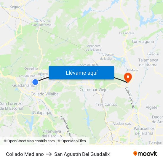 Collado Mediano to San Agustín Del Guadalix map
