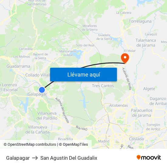 Galapagar to San Agustín Del Guadalix map