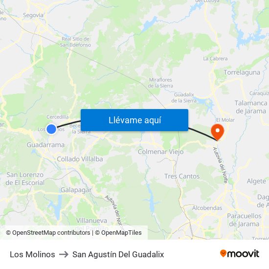 Los Molinos to San Agustín Del Guadalix map