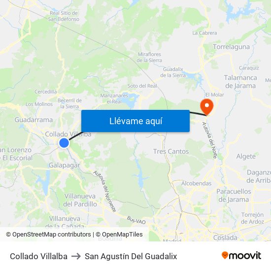 Collado Villalba to San Agustín Del Guadalix map