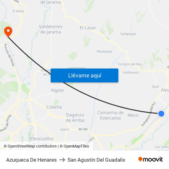 Azuqueca De Henares to San Agustín Del Guadalix map