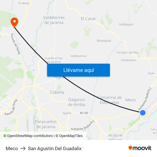 Meco to San Agustín Del Guadalix map