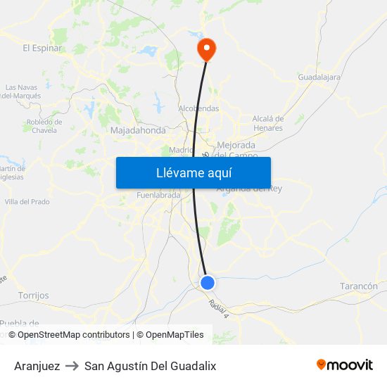 Aranjuez to San Agustín Del Guadalix map