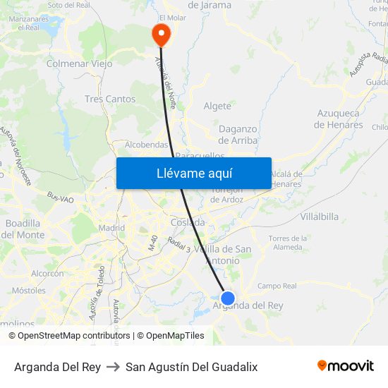 Arganda Del Rey to San Agustín Del Guadalix map