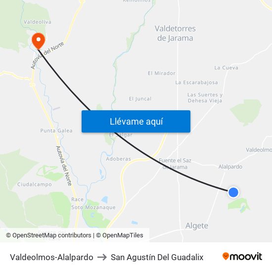 Valdeolmos-Alalpardo to San Agustín Del Guadalix map