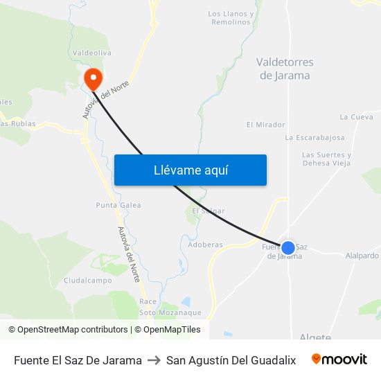 Fuente El Saz De Jarama to San Agustín Del Guadalix map