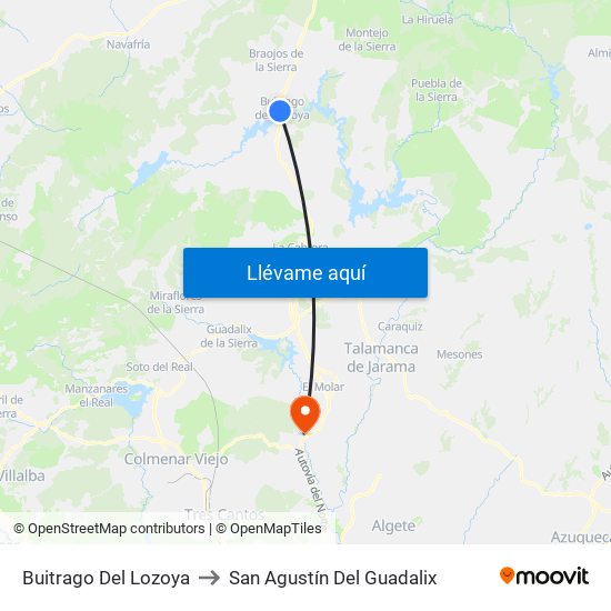 Buitrago Del Lozoya to San Agustín Del Guadalix map