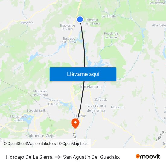 Horcajo De La Sierra to San Agustín Del Guadalix map